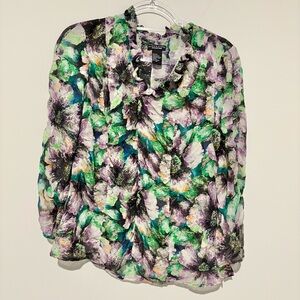 Doncaster Silk Floral watercolor Blouse purple green‎ size 4